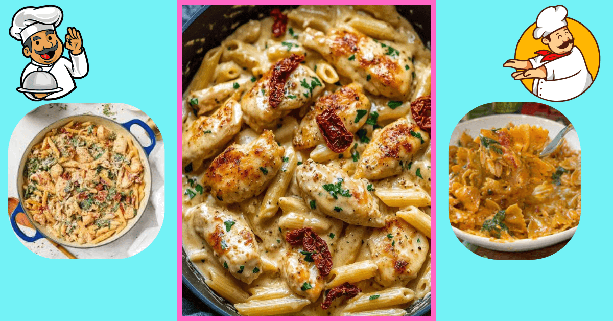 Marry Me Chicken Pasta Recipe featuring creamy pasta with grilled chicken, sun-dried tomatoes, and rich parmesan sauce, served in a skillet